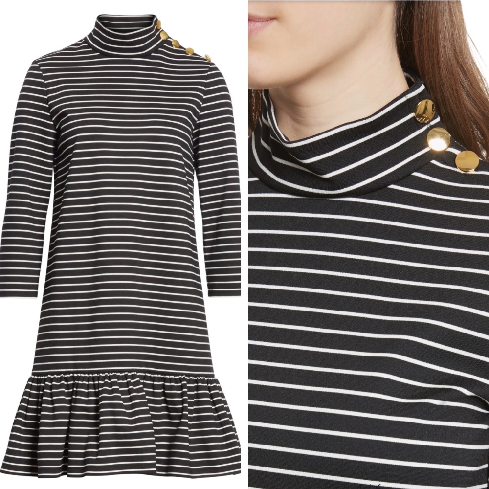 Kate Spade Broome Street Black and White Stripped Mock Neck Dress - Size S